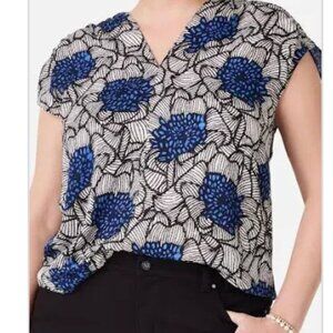 Nic+Zoe Petal Bloom Top Blue/Black Floral Size 1X EUC